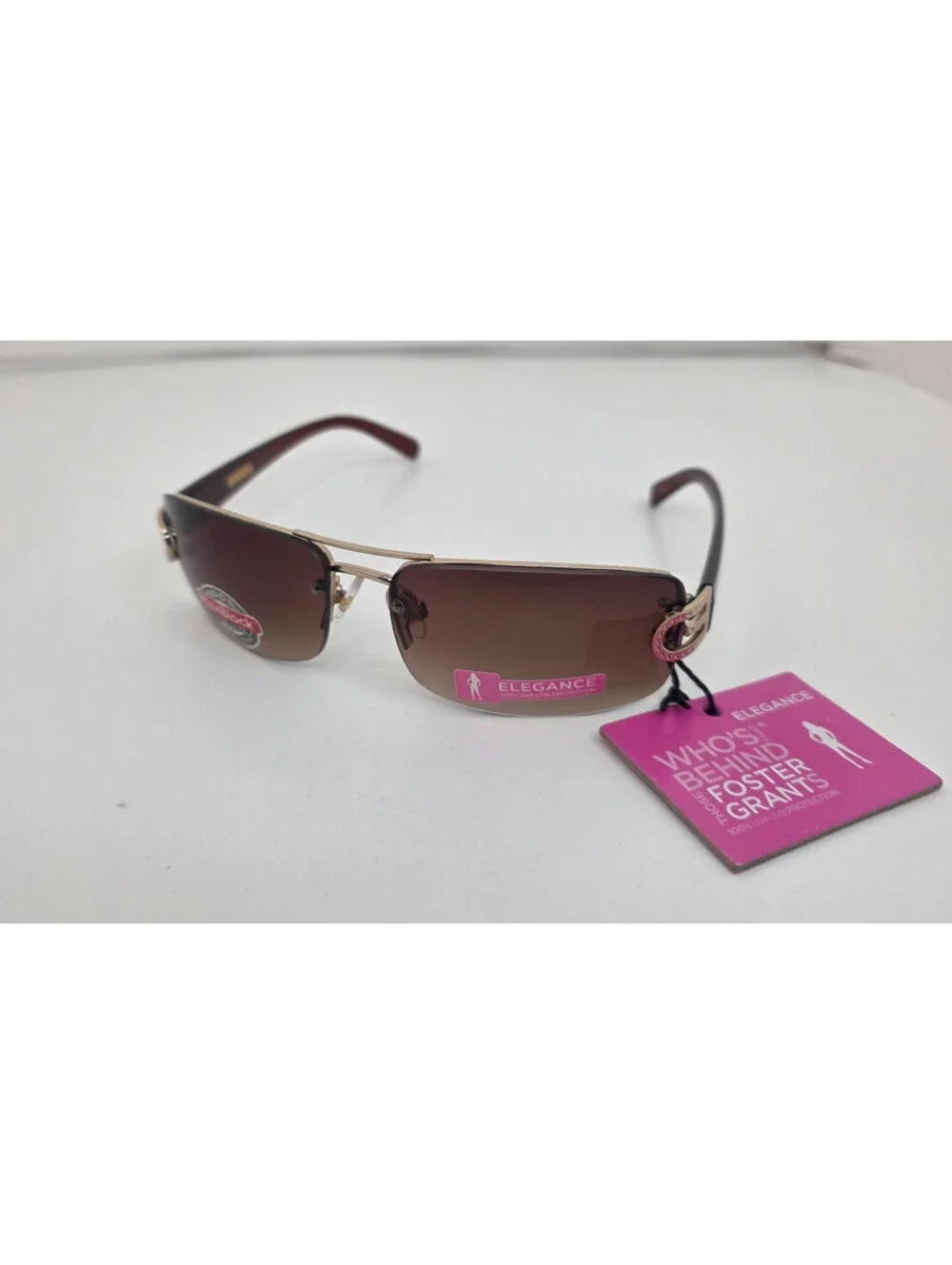 Y2K Sunglasses Foster Grant Elegance Rimless Brown Gradient Tint 2000s Deadstock